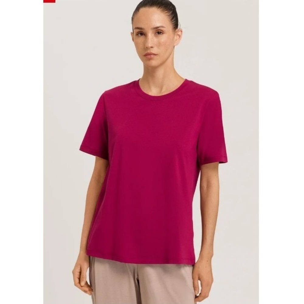 Hanro T-Shirt Womens Size Medium Magenta 100% Tencel Lyocell Scoop Neck Good